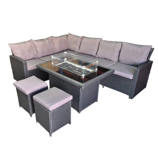 Boston Dining Sectional With Fire Table And Ottomans