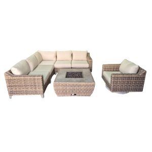 Venice Collection V Sectional With Fire Table and Swivel Gliding Chair