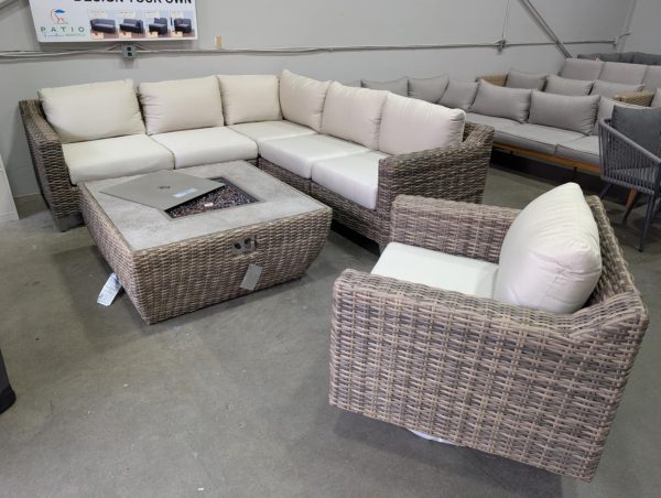 Venice Collection V Sectional With Fire Table and Swivel Gliding Chair